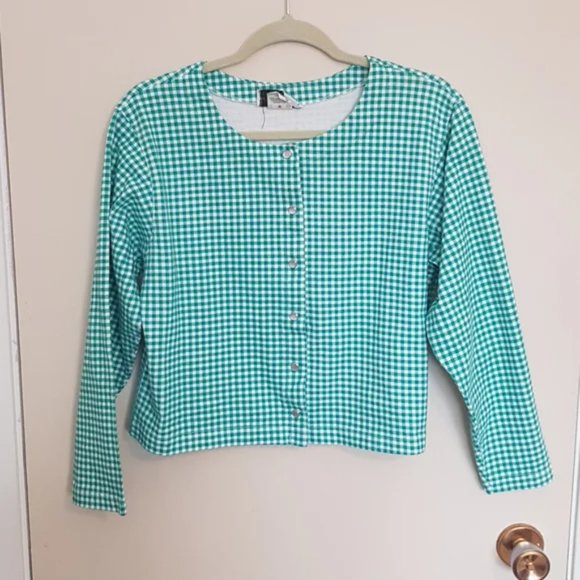 cotton ginny Sweaters - Vintage cotton green gingham boxy crop cardigan